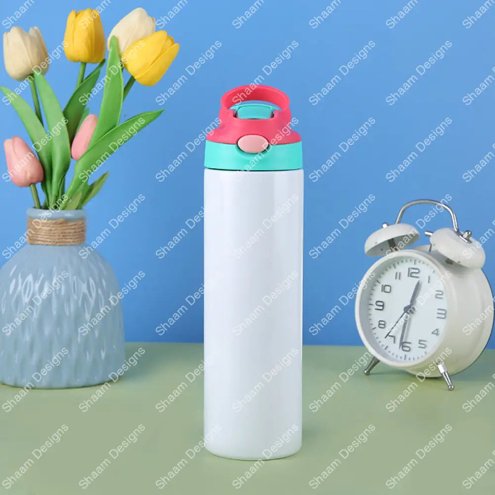 20oz Stainless Steel Sublimation Kids Flip Sippy Water Bottle Coral