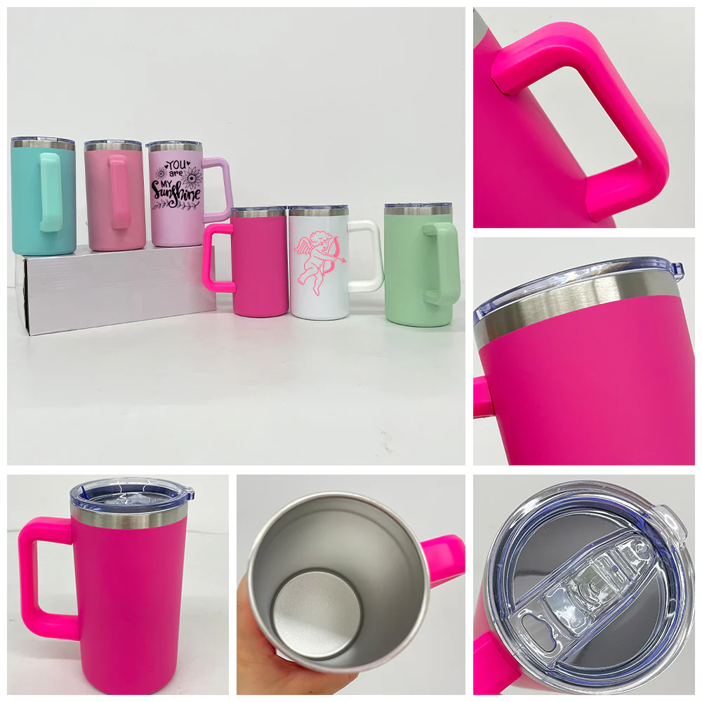 20oz Candy Colored Sublimation Coffee Mug with Plastic Handle