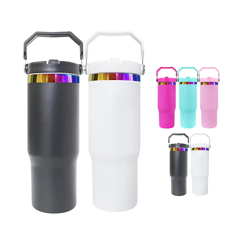 30oz Rainbow Plated Tumbler with Portable Handle and Straw for Laser Engraving