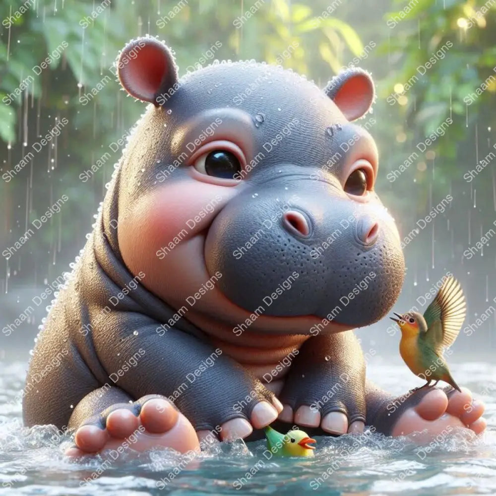 40 Hippo Bird Bath Vinyl Wraps