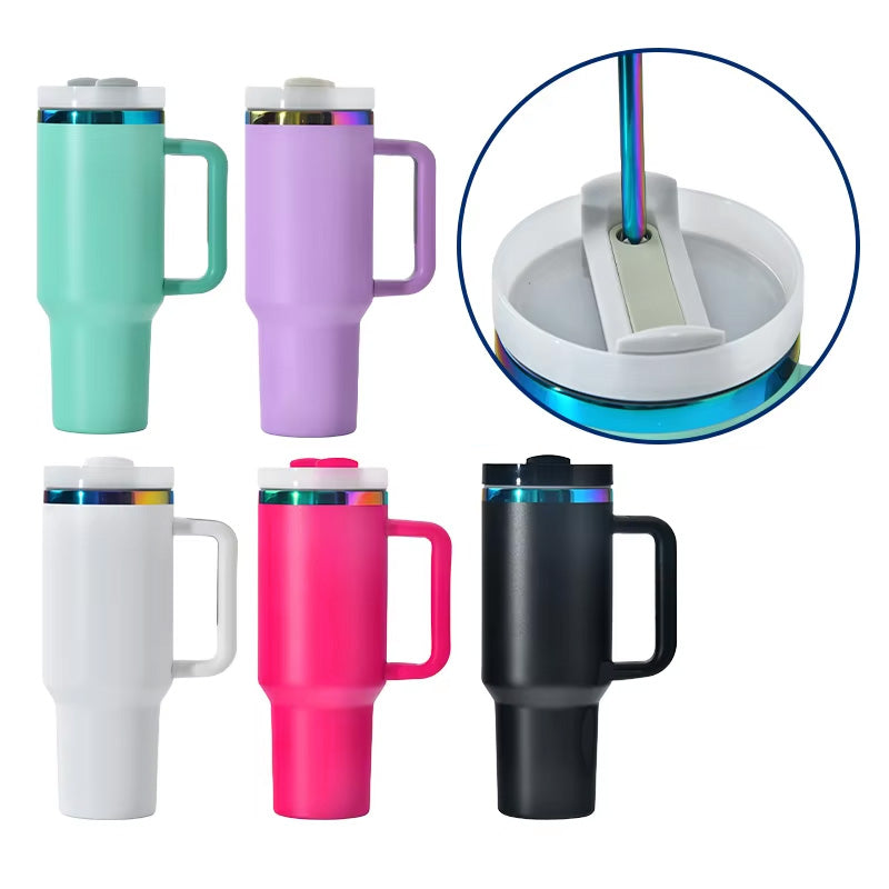 40oz Powder Coated Travel Mugs with Rainbow Plated Rims