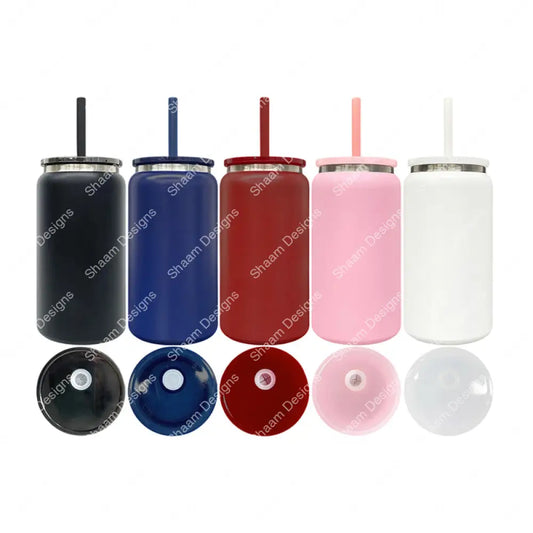 16oz Black Plated Underneath Powder Coated Stainless Steel Soda Can