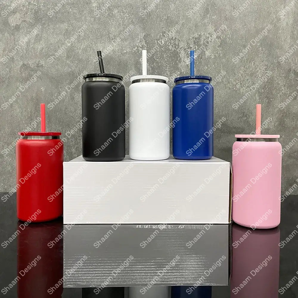16oz Black Plated Underneath Powder Coated Stainless Steel Soda Can
