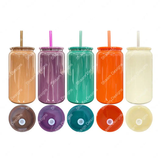 16oz Festive Glossy Colored Sublimation Glass/Stainless Steel Retro Style Beer Soda Can