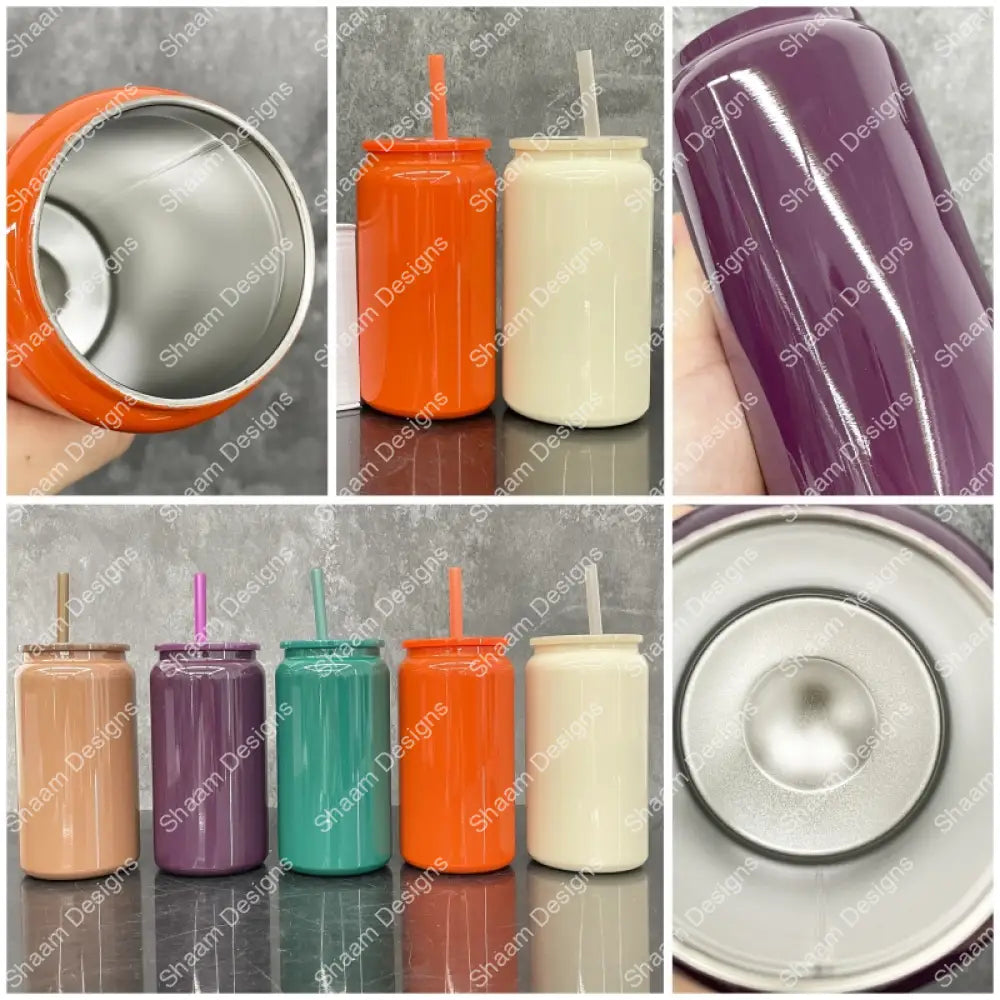 16oz Festive Glossy Colored Sublimation Glass/Stainless Steel Retro Style Beer Soda Can