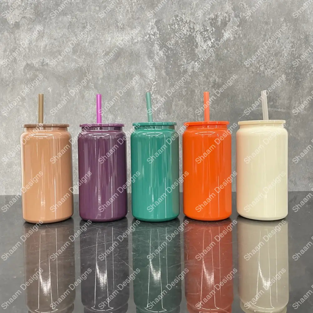 16oz Festive Glossy Colored Sublimation Glass/Stainless Steel Retro Style Beer Soda Can