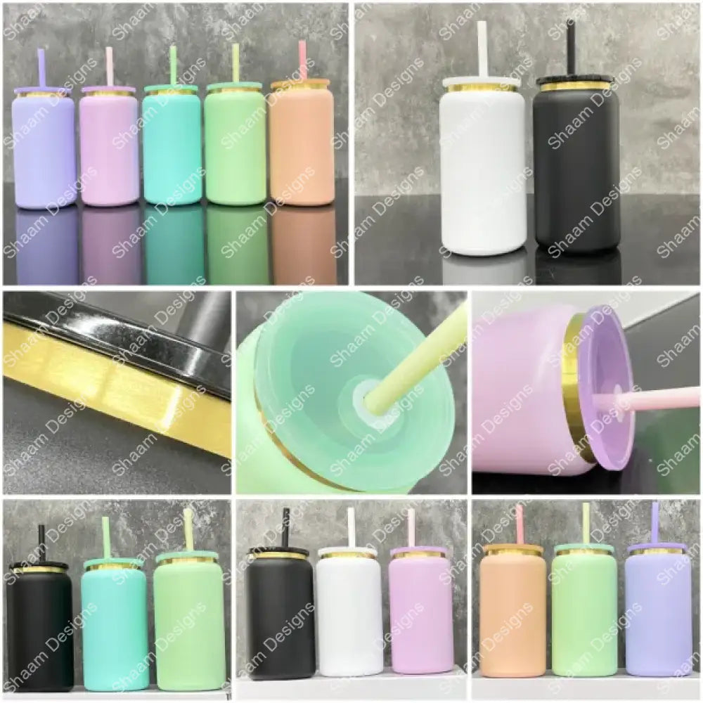 16oz Glossy Stainless Steel Sublimation Soda Can with Gold Plated Rim