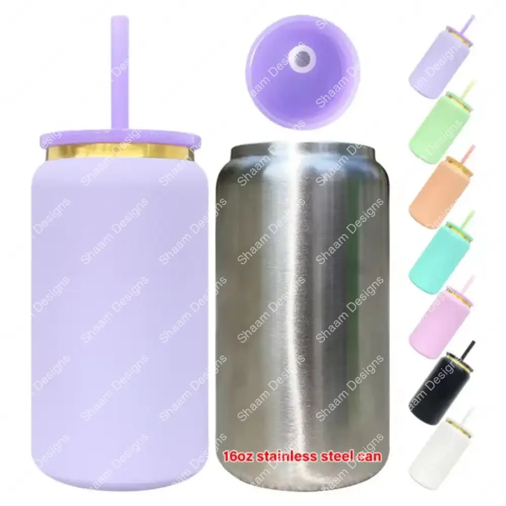 16oz Glossy Stainless Steel Sublimation Soda Can with Gold Plated Rim