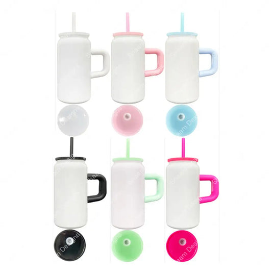 16oz Glossy White Sublimation Color Stainless Steel Can Tumbler with Handle