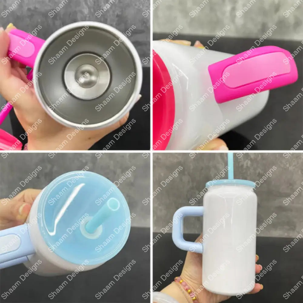 16oz Glossy White Sublimation Color Stainless Steel Can Tumbler with Handle