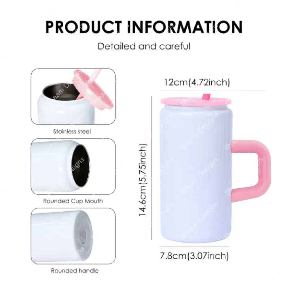 16oz Glossy White Sublimation Color Stainless Steel Can Tumbler with Handle
