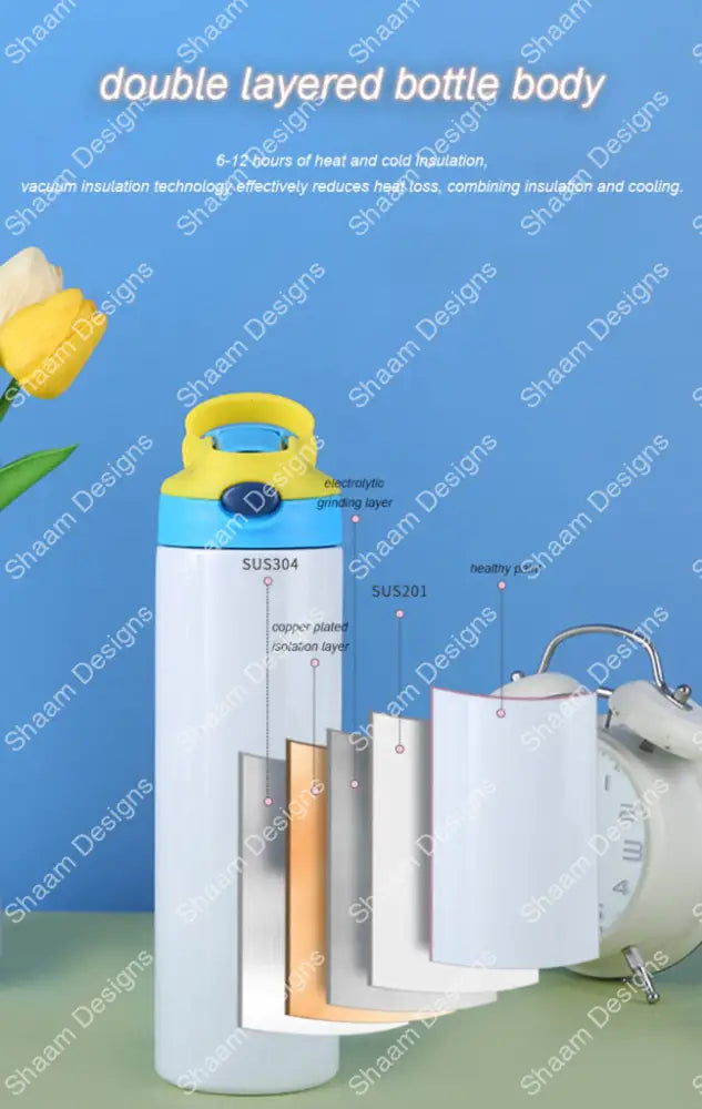 20oz Stainless Steel Sublimation Kids Flip Sippy Water Bottle