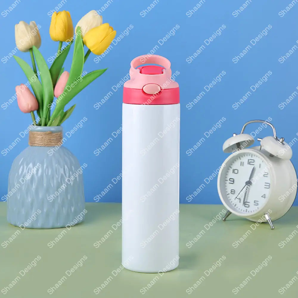 20oz Stainless Steel Sublimation Kids Flip Sippy Water Bottle Pink