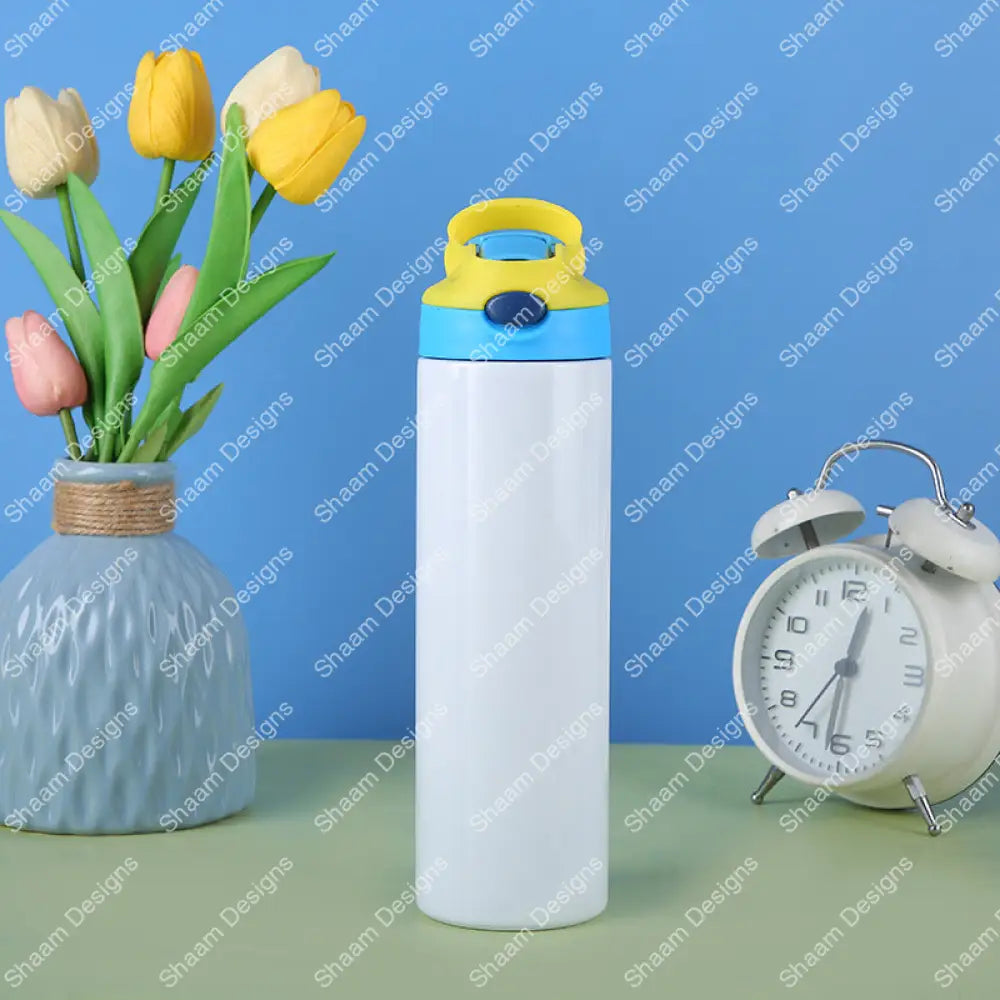 20oz Stainless Steel Sublimation Kids Flip Sippy Water Bottle Yellow