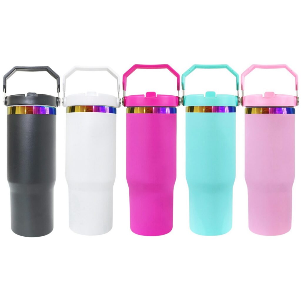 30oz Rainbow Plated Tumbler with Portable Handle and Straw for Laser Engraving