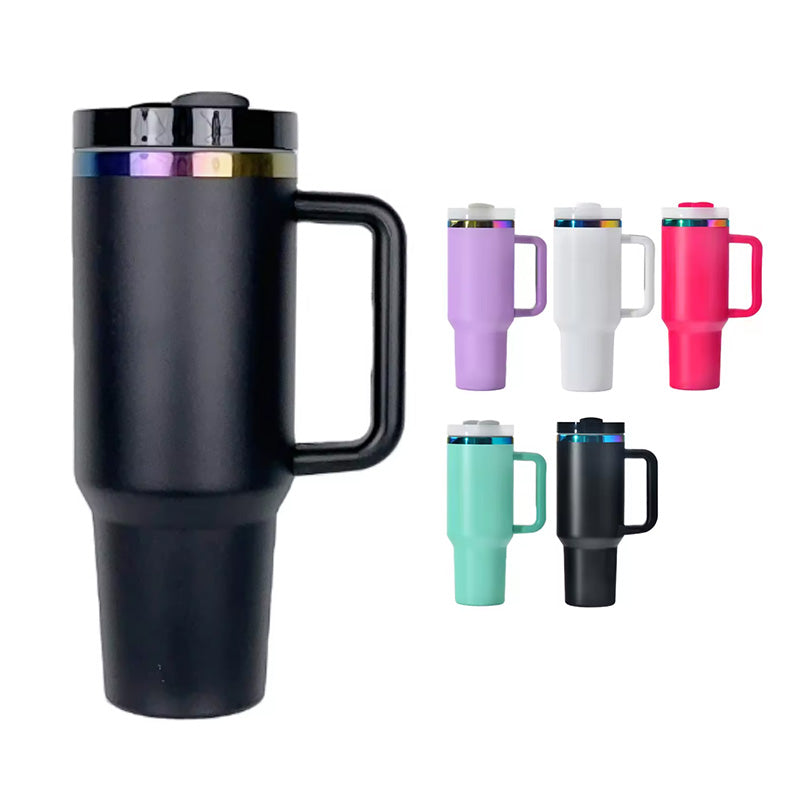 40oz Powder Coated Travel Mugs with Rainbow Plated Rims