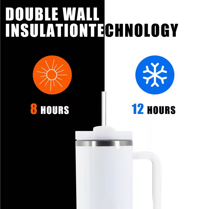 40oz Sublimation White Travel Mug Tumbler with Handle  B3